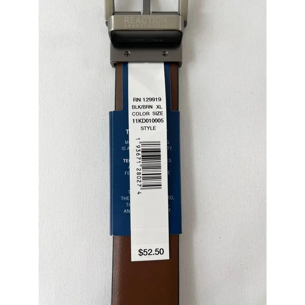 Kenneth Cole Mens Reversible Belt Brown Black Silver Tone Buckle XL 42-44 NEW